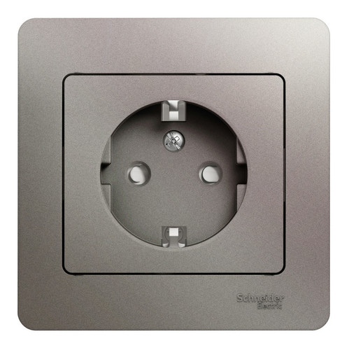 Розетка Schneider Electric GLOSSA, скрытый монтаж, с заземлением, со шторками, платина